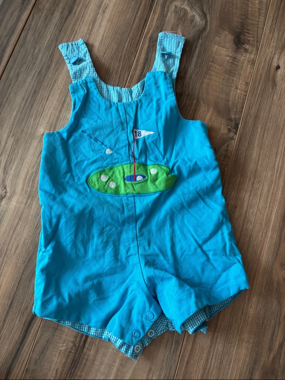 Vintage Bright Blue Kids Golf / Monkey Reversible Romper